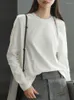Женские футболки T наслаждаются 2024 г. весенние женщины, корейские, повседневная круглая шея, хлопковые футболки, одежда, одежда с длинными рукава