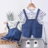 Kläder set sommar babykläder passar barn pojkar casual randig t-shirt shorts 2st/set småbarnsdräkt barn kläder spädbarnsspår