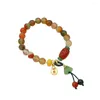 Strand Natural Stone Peacock Agate Beads Bracelet Women Fashion Bangles Bijoux Green Councy