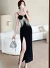 Vestidos casuais 2024 preto elegante borla Hollow Out Sling vestido sexy mulheres coreanas no dia da noite de verão