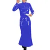 캐주얼 드레스 여성 PVC 반짝이 긴 섹시 터틀넥 슬림 저녁 우아한 레이디 슬리브 칵테일 파티 드레스 여성 클럽웨어