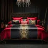 8 pezzi di seta di seta rossa nera di lusso e cotone egiziano set di biancheria da letto chic ricami chic patchwork piumino cover foglio foglio foglio di cuscinetti 240415