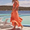 Werkjurken Elegant Deep V Neck Crop Tops High Taille Big Hem Rokken Outfits Women Polka Dot Printing Holiday Beach Set 2024 Summer