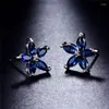 Stud Küpe Mavi Zircon Beş Yıldız Tasarım Kadınlar için Kristal Çiçek Düğün Takı