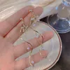 Dingle ljuskrona koreansk ny trendig kristallstjärna Tassel Pearl Drop örhängen för kvinnor personlighet Långvåghänge örhängen bröllop smycken gåva