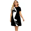 Vestido de pintura impressa abstrato em 3D para mulheres de verão de manga curta Casual Round Round Follow Plus Size 6xl 240422