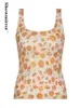 Damestanks mesh pure zomer bloemen oranje kanten tanktop