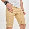Letnie stylowe rozryte splicing mężczyzn Slim Fit Denim Shorts Street Style Straight Male Jean FivePoint Pants 240430