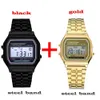 Armbanduhren 2pcs Mode digitale Herren es Gold Luxus Edelstahl Link Armband Armband Band Business Elektronische männliche Uhr D240430