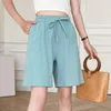 Shorts femminile Donne in cotone estate casual elastico tasche corsettolo di colore solido gamba larga per ragazze streetwear