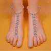 Anklets Bohemia Blue Wit Imitatie Pearl Beading Elastische teen Ring Anklet voor vrouwen Summer Beach Barefoot Sandalen voet sieraden