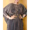 Etnik Giyim Polyester Altın Son Maksi Elbiseler Kadınlar İçin Yarım Yarasa Kollu Katı Bayanlar Afrika Giysileri Mütevazı Dubai Müslüman Moda