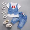 Ensembles de vêtements 2pcs Baby Set Summer Childrens Bowtie Gentleman Denim Gift Faux Two-Piece Short Shorts à manches courtes