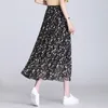 Röcke Damenrock 2024 Sommer Chiffon Blumen elastischer Taille Elegant Sweet Lose Fit Casual Korean A-Line Long 9153