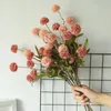 装飾的な花人工シングルブランチ5ヘッドタンドンリオン偽の花とボールアジサイシミュレーション植物ホームウェディングデコレーション