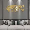 壁の時計ライト豪華な家の装飾クリエイティブサイレンスリビングルームの寝室の背景マップデザイン時計のためのメタルアート