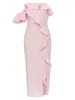 Casual Dresses Sexy Summer Celebrity Cocktail Evening Party Dress Women 2024 Off Shoulder Hem Design Bodycon Split Pink Long Vestidos