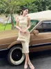 Повседневные платья элегантное платье для женщин китайского стиля цветочниц сплит винтажная офисная леди оболочка Slim Fit 2024 Summer Bodycon