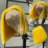 Kurzweiche gelbe geschnittene Bob -Perücken 180 Dichte Silky Straight 13x4 Spitze vordere Perücke für schwarze Frauen Baby Haar Hitzeresistent vorgefertigt