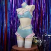 Dames badmode vrouwen blauw roze schoolmeisje gegolfde stijl bikini set huis slijtage lingeries cosplay kostuum outfits sexy split zwempak