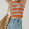 Women's Tanks HELIAR Women Striped Crop Tops Patchwork Knit Off Shoulder Tank Y2K Female O-Neck Elastic Sexy Spring Summer