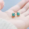 Boucles d'oreilles en peluche verte yinqi naturel HETIAN JADE Square Stud S925 TROPS D'OREUX SIGHT STERIN