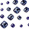 Blauw witte halo verven glitter poeder kunstmatige teennagels teen nep nagels met lijm draagbare korte platte platvorm 240419