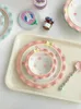 Plates Large Size Pink And Tender Tableware Dessert Plate Bow Shaped Household Meal Fruit Deep