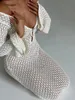 Sexy Frauen weiße lange Strickärmel Bikin Mode Deck up weiblich seethrough Deep Vneck Hollowout Strandkleidung Rückenfreies Kleid 240429