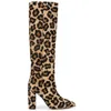 Stiefel Leoparden Getreide Knie hohe Ritter Patent Leder Frauen Botas Serpentine Ladies Schuhe Langrohr spitzer Zehen Sapatos Feminino
