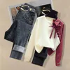 Women's Two Piece Pants 2024 Long Sleeved Spliced Shirt Casual Jeans Set Elegant Spring/Summer Outfits