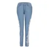 Jeans femminile signore a metà girovagalità elastica flare ovani appliques in pizzo moda jean florel women matite pantaloni in denim 2024 streetwear