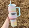 DHL 40 oz temiz arduvaz sıcak serin serin serin fırça darbeleri söndürücü h2.0 40 oz paslanmaz çelik bardaklar saplı ve saman neon pembe beyaz siyah araba kupaları 0502