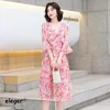 Robes de fête Spring d'été féminine Robe en mousseline de mousseline florale midi élégant confortable coréen doux bureau dame 2024 Flare Sleeve