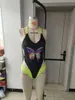 Menas de banho feminina Sexy One Piece Swimsuit Women Neon Green Contrast Color Push Up Bikini Bandage Thong Monokiny Bathing Suit de 2024 Mujer
