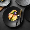 Assiettes 10,75 pouces noires Restaurant occidental créatif assiette principale nordique pâtes cuisine française décortiqué