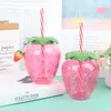 Vinglas Glasögon Summer Cartoon Strawberry Straw Cup Plastic Lovely Girl Portable Water