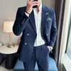 JacketPants 2 Pieces Blue Apricot Business Party Men Suits Double Breasted Formal Style Custom Made Wedding Groom Tuxedos 240426