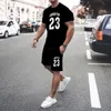 Black Mens Summer Mesh Hiphop Basketball Camiseta 23 hombres impresos Suits Sportswear streetwear Shorts Tops 2 piezas Set 240422