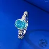 Кластерные кольца 925 Стерлинговое серебряное циркон ювелирные изделия 6x8 мм овальная форма Голубо