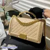 Louls Vutt Trend Frauen Mini -Einkaufstasche gewebter Griff klassisches Klappen Umhängetasche Leder Leder gestaßen Diamantgittermünze Geldbörse Fanny Pack Gold Fabg