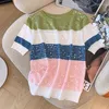 Dames truien dunne pailletten t-shirt zomer casual gebreide trui korte mouwen ronde nek pullover los grote maat top groot