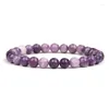 Strand Lucky Natural Gem Beads Round Bangle Purple Mica Stones armbanden voor vrouwelijke mannen Yoga Elastische sieraden Geschenken Drop
