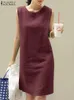 Robe d'été Zanzea Fashion Sans manches de plage Vestidos Office Office Sundress Femmes Elegant Color Color Robes Robe Femme 240420