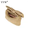 Totes 2024 Fashion Trend Bow Straw Woven Handbags Designer Women Hand-Woven Rattan Evening Clutch Bags Party Purse Day Clutches