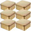 Opslagflessen 10 PCS vierkante blikdoos Kleine Geschenk Candy Packaging Wedding (Gouden middelgrote) 10 -stks metaal met deksellijsten leeg