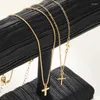 Pendant Necklaces Simple Double Layer Cross Necklace For Women Elegant Rhinestone Droplets Chain Fine Chokers Accessories Fashion Jewelry