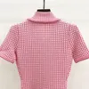 Sukienki imprezowe 2024 Pink Plaid Knit Sukienka Polo Scyk Talia Zasila