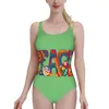 Swimwwear pour femmes Paix Deep V-cold Halter Halter One-Piece Maigneux Mes d'assurance-descendants Monokini Beach Bathing Trots Love 60s