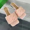Slippers Summer Violet Cane Woven Flat Real Leather Square Peep Toe Women's Shoes Concise Lady Large-size Vacation